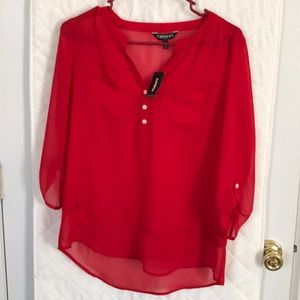 Express lace v-neck red blouse